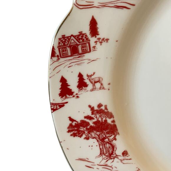4pc Grace Teaware Christmas Dinner Plates Holiday Red Winter Village Toile 11in - Picture 6 of 16